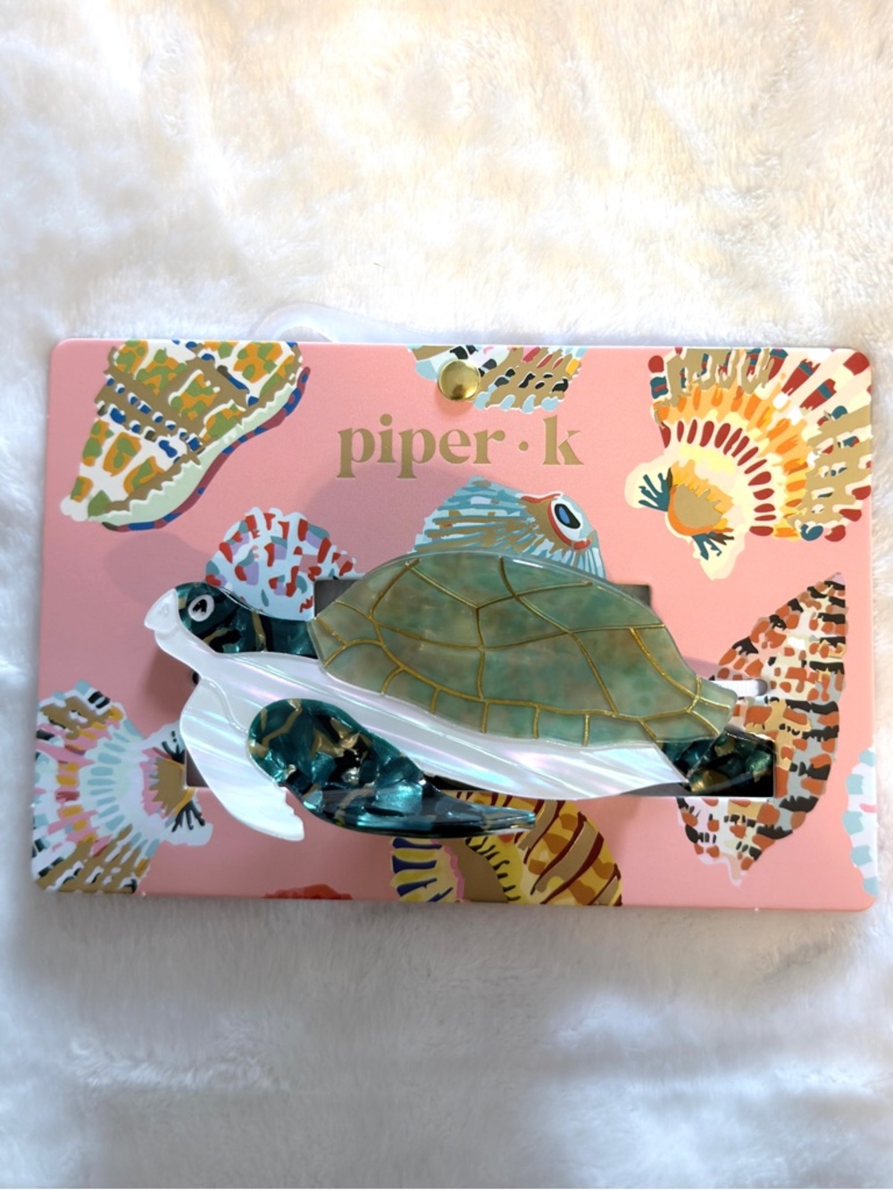 Piper K Green Turtle Hair Clip - Seafoam and Pearl Accents